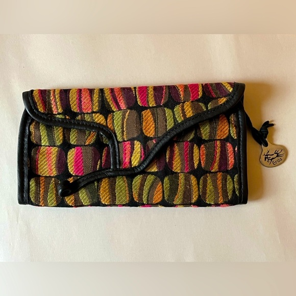 Erda of Maine Handbags - Erda of Maine funky colorful trifold textile leather Velcro closure wallet EUC